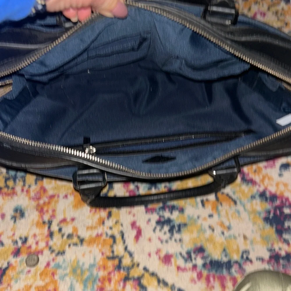 Cole Haan Black and silky blue inside Leather Briefcase messenger bag